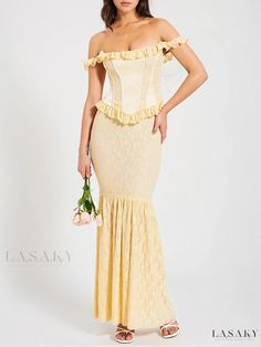 Off Shoulder Maxi Dress in Annabelle Style Women Gown, Gown Fashion, Off Shoulder Maxi Dress, Yellow Satin, Fishtail Dress, Club Party Dresses, Lace Peplum, Ladies Gown, Bodycon Maxi Dresses