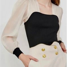 Pretty Black Puff Sleeve Blouse. Size Large But Runs Small. Fits More Like X Small/Small. Non-Smoke Home. White Jogger Pants, Black Halter Mini Dress, White Ribbed Top, Bow Tie Blouse, Bow Tie Dress, Vintage Midi Dresses, Lantern Sleeved Blouses, Black Wide Leg Pants, Collared Shirt Dress