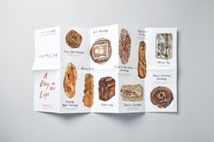 an open brochure showing different types of bread