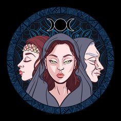 three women with their eyes closed and the moon in the background