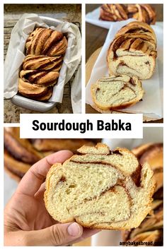 there are pictures of different types of breads in this photo and the words, sourdough babaka