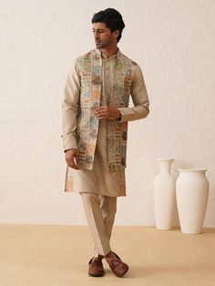 Designer Nehru jacket with Silk kurta pajama for groom & his friends & Family made from the finest fabric will make you feel like a king.you can customize it according to your measurement as the fitting make it more beautiful to wear.indian vest,vest with kurta,eid dress,eid kurta pyjama,diwali kurta pyjama,wedding kurta Jamawar Nehru Jacket With Chikankari Embroidery For Transitional Season, Transitional Jamawar Nehru Jacket With Chikankari Embroidery, Designer Multicolor Nehru Jacket With Chikankari Embroidery, Festive Multicolor Nehru Jacket With Chikankari Embroidery, Bandhgala With Chikankari Embroidery For Eid, Eid Bandhgala With Chikankari Embroidery And Stand Collar, Unstitched Long Sleeve Chanderi Nehru Jacket, Unstitched Chanderi Nehru Jacket With Long Sleeves, Traditional Kurta With Chikankari Embroidery And Stand Collar