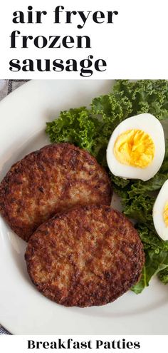 breakfast patties on a plate with an egg and lettuce in the middle