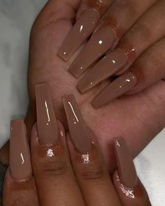 Brown Skin Acrylic Nails, Acrylic Nail Colors For Brown Skin, Winter Tapered Square Nails, Nails Acrylic Brown Skin, Mocha Acrylic Nails, Acrylic Nails Nude Colors, Nude Nails On Brown Skin, Brown Ombre Acrylic Nails, Nude Nails Brown Skin