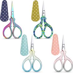 PRICES MAY VARY. What you receive: 4 pieces of sewing embroidery scissors in 4 different colors, and 4 pieces of artificial leather covers that can prevent the scissors from scratching or being directly exposed to the air, sufficient to meet your needs for sewing, DIY crafting or others Reliable to use: these stork scissors are made of quality stainless steel with strong hardness, anti-rust and corrosion resistant, not easy to blunt or deform, equipped with incisive blades to help you complete the embroidery process more effectively, ensure long-term use Vintage and elegant design: designed with retro and romantic patterns, equipped with gold-plated finish handles, the stainless steel scissors look exquisite and elegant with a strong visual appeal, will make you have a good mood and feel i Stork Scissors, Scissors Vintage, Vintage Scissors, Sewing Scissors, Thread & Yarn, Sewing Embroidery, Embroidery Scissors, Sewing Diy, Vintage Embroidery