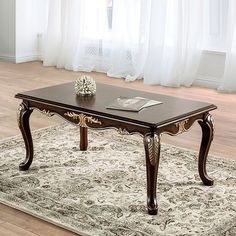 Cookshire Rich Tobacco Coffee Table - Ornate Home Mid Century Modern Accessories, Kids Bedding Sets, Ornate Furniture, Glass Top Coffee Table, Marble Dining, Cabriole Legs, Rectangular Coffee Table, Furniture Of America, Wood Dust