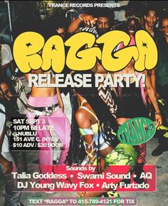 a flyer for a reggae party with people in the background