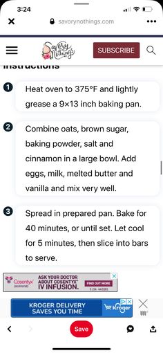 an iphone screen showing the instructions for baking