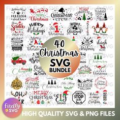 the christmas svg bundle is shown in red, white and green