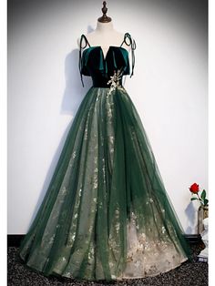 A-Line Glittering Luxurious Engagement Formal Evening Dress Spaghetti Strap Sleeveless Floor Length Organza with Sequin 2022 2023 - US $124.99 Dark Green Prom Dress, Prom Dress Green, Gold Lace Dresses, Green Tulle, فستان سهرة, Custom Size Dresses, A Line Prom Dresses, Green Prom Dress, Ball Gowns Prom