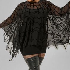 Torrid Spiderweb Poncho Pullover Style Velvet Burnout On Mesh Black About 35” Neck To Longest Tip A Littie Stretch Torrid - 0/00 - Womens 10/12 - Generous Sizing Seems To Fit Many Sizes Nwt Morticia Addams Wednesday Addams Gothic Witchy Queen Of Darkness Halloween Spooky Witchcraft Costume Cosplay Alternative Tim Burton Dark Doll Babydoll Creepy Beetlejuice Betelgeuse Lydia Costume Dia De Los Muertos Day Of The Dead F Morticia Addams Wednesday, Lydia Costume, Addams Wednesday, Queen Of Darkness, Spider Costume, Poncho Pullover, Morticia Addams, Plaid Poncho, Velvet Burnout