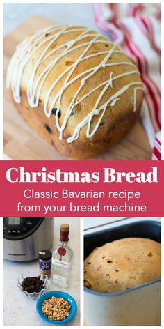 christmas bread with white icing on top and in the background is a loaf of bread