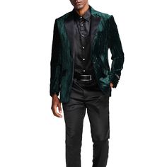 Satin Peak Lapel Fit: Slim Fit Suit Button: 1- Cover Button Suit Pattern: Velvet Jacket Pocket: Slanted Pocket Chest Pocket: 1- Chest Pocket Suit Stitching: Interior Pic-Stitching Mens Green Velvet Blazer Outfit, Velvet Blazer Outfit, Suit Stitching, Green Velvet Blazer, Suit Pattern, Peak Lapel, Slim Fit Suit, Velvet Blazer, Velvet Jacket