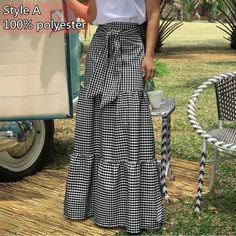 Voguable Long Skirts Women 2022 Autumn Celmia Vintage High-Waist Female Skirts Casual Plaid Check Loose Printed Belted Pleated Maxi Skirt voguable Check Print Skirt, Long Plaid Skirt, Long Skirt Casual, Denim Shorts Outfit, Vintage Maxi Skirt, Maxi Skirt Style, High Waist Long Skirt, Elastic Waist Skirt, Long Skirts For Women