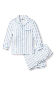 Soft blue stripes sweeten your little one's bedtime routine in these comfy cotton-blend pajamas polished off with smooth piping and pearly buttons. Meets Consumer Product Safety Commission's flammability standards for children's sleepwear Top has front button closure; chest patch pocket Pants have elastic waist 50% cotton, 50% modacrylic Machine wash, tumble dry Imported Knit Pajamas, Pajama Pattern, Classic Pajamas, Striped Two Piece, Cotton Pajamas, Striped Pyjamas, Cotton Pajama Sets, Short Pajama Set, Getting Cozy