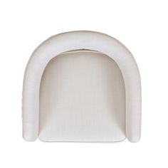 the back end of a white dog bed with an arch shaped like a cat's head