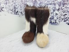 Real goat fur winter boots! One-of-a-kind warm fur boots that will make you beautiful this winter. Perfect for after ski party. Warm as lined by natural sheepskin. Withstand up to 40 degrees below zero Celsius. 30 cm tall  COLORS: We can sew high fur boots from goat fur in different colors. Lot of variations in stock. Just contact. ------------------------------------------------------------------------------------------------------ SIZES (EU): This boots are in 40 EU size. Sizes: 36,37,38,39,40,41 EU are available ------------------------------------------------------------------------------------------------------ NOTES: - Don't forget about different monitor colour rendition. ------------------------------------------------------------------------------------------------------ Please, w Yeti Boots, Winter Fur Boots, After Ski, Fur Winter Boots, Ski Party, Below Zero, Brown Women, Makes You Beautiful, Winter Snow Boots