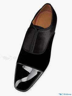 OrcaJump - Black Patchwork Square Toe Loafers: Oxford Formal Shoes for Weddings Slip-on Dress Shoes For Galas, Party Oxfords With Rubber Sole And Closed Toe, Party Oxfords With Rubber Sole, Party Closed Toe Oxfords With Rubber Sole, Classic Party Flats With Leather Sole, Black Brogue Detailed Slip-ons For Office, Black Slip-ons With Brogue Detailing For Office, Leather Slip-on Shoes With Rubber Sole For Party, Black Pointed Toe Dress Shoes With Rubber Sole