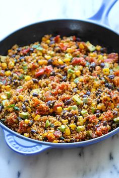 two pictures showing different types of food in a skillet and on the same pan