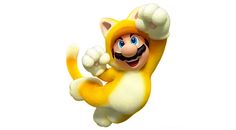 the super mario bros character is flying through the air with his arms and legs in the air