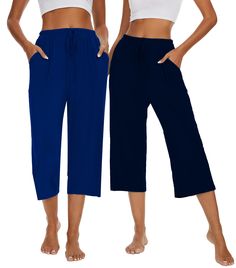 PRICES MAY VARY. Capri pajama pants for women are made of cotton polyester blend fabric, lightweight, breathable, stretchy, super soft against the skin and comfy enough for every day wearing Women's cotton lounge pants feature elastic waistband with drawstring, wide leg cut and loose fit, cropped length pants with two side pockets, soft and comfy touching, move freely all the day 2 pack capri sleep pants, soft and stretchy, comfortable and casual for sleepwear, perfect for everyday essentials, e Cotton Drawstring Bottoms For Relaxation, Cotton Yoga Bottoms With Drawstring, Relaxation Cotton Bottoms With Drawstring, Summer Capris With Pockets For Loungewear, Summer Loungewear Capris With Pockets, Summer Yoga Pants With Elastic Waistband For Relaxation, Wide Leg Capris With Pockets For Loungewear, Drawstring Yoga Pants For Loungewear, Long Yoga Pants With Drawstring For Loungewear