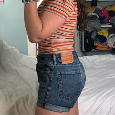 Guc Light Wear - Paint On Back Pocket Vintage Re/Posh Re/Worked Jeans Now Double Cuffed As Shorts 100% Cotton W34 Runs Small. Fits Smaller Than A Traditional W32(New Fit) No Stretch... Fits A 8-10 Imo Machine Wash Cold (I Would Line Dry) Model Is Is Exact Shorts From Previous Owner Ig: Saucy_moonchild | Same Day Shipping |4.9 | Awoken 2017 | Online Seller Since 2014 | Huge Closet | Bundle To Save Vintage Relaxed Fit Cutoff Jean Shorts, Fitted Vintage Cutoff Jean Shorts, Vintage Denim Blue Cutoff Jean Shorts, Vintage High Rise Denim Blue Shorts, Vintage Cutoff Jeans With Built-in Shorts, Huge Closet, Online Seller, Work Jeans, Double Cuff