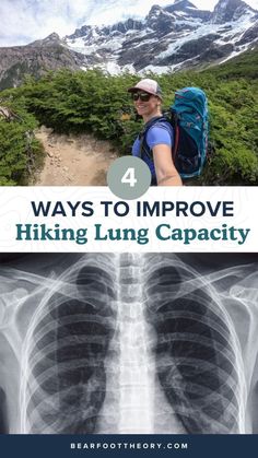 a woman hiking with the words 4 ways to improve hiking lung capacity in front of her