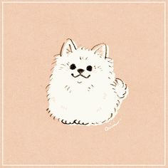 a drawing of a small white dog with black eyes