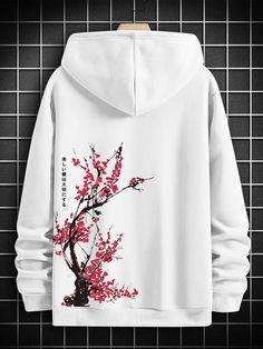 Branco Casual Collar Manga Comprida Tecido Floral Pulôveres Embellished Elasticidade Média Hoodies Outfit Men, Cool Outfits For Men, Stylish Clothes For Women, Printed Drawstring, Kids Beachwear