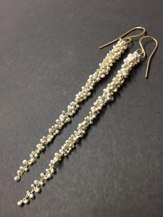 Our Extra Long Wisteria Caviar Earrings are finely handcrafted and thoughtfully designed to be light with movement that shows off unique earrings and you.  These face flattering cascading clusters showcase our meticulous attention to detail.  Perfect gift for you or your bestie to cherish for years.  This is why our Wisterias are a favorite... ♥Durable- Sturdy yet delicate. ♥Unique metalwork design and craftmanship. ♥Comfort without compromising style and grace. ♥Ethically handmade -Recycled Ste Affordable Unique Jewelry With Dangling Beads, Luxury Handmade Linear Earrings As Gift, Luxury Handmade Chandelier Earrings For Evening, Cheap Handmade Evening Jewelry, Cheap Elegant Beaded Earrings, Luxury Beaded Chandelier Earrings Elegant Style, Luxury Handmade Fine Jewelry Earrings, Luxury Handmade Long Drop Chandelier Earrings, Luxury Beaded Dangling Earrings As Gift