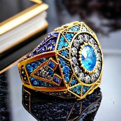 Aquamarin Stone Ring, Navy Blue Enamel, Hand Carved Men Ring, Jewelry Men Ring, 925 Silver, Gold Plated men ring, Men Ring Fashion, Gift For Boyfriend Jewelry Men Ring, Magic Academy, Star Beauty, Mens Rings Fashion, Jewelry Men, Ring Men, Ring Fashion, Men Ring, Men's Jewelry Rings