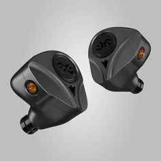 two black earbuds are shown in the shape of an e - bike headset