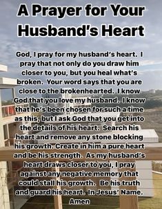 a prayer for your husband's heart with an image of a house in the background