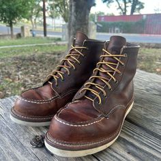 Lightly Used Pair. I’ve Worned These For A Few Months But They Didn’t Fit Quite Right. Brand New Pair Of Insoles Unworn, Three Pairs Of Laces And Red Wing’s Leather Cream Included. Wear On The Soles And Small Scuffing All Over. Let Me Know If There Are Any Questions! Size: 9.5 Ee Red Wing Shoes, Wing Shoes, Shoes Brown, Red Wing, Red Wings, Shoes Shoes, Men's Shoes, Shoe Boots, Let Me