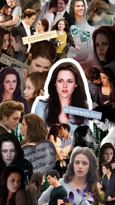 a collage of the twilight saga with many different pictures and words on it, including two