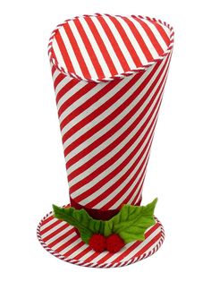 10 Asymmetrical Red/Wht Stripe Top Hat - 84699RDWT - The Wreath Shop Crazy Christmas Hat, Snowmen Hats, Christmas Tree Ideas White, Peppermint Christmas Decorations, Whimsical Christmas Decorations, Elegant Christmas Ornaments, White Christmas Decorations, Flip Flop Wreath, Deco Christmas