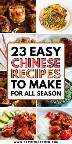 chinese food with the words, 23 easy chinese recipes to make for all season