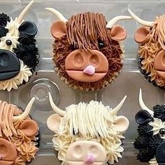 cupcakes decorated to look like animals with long horns