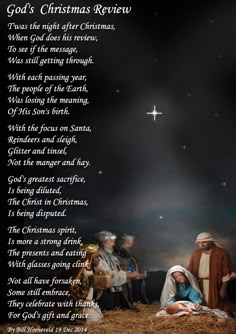 an image of the birth of jesus and his family in christmas time with words written on it