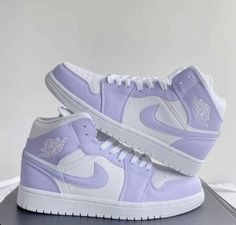 Lilac Air Jordans, Jordans On Girls, Light Purple Air Jordans, Nike Shoes For Girls Sneakers, Cute Nuke Shoes, Shoes For 11-12, Jordans Air Force 1, Air Jordans Nike, Custom Nike Jordans