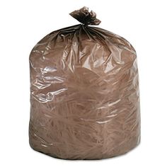 a brown trash bag filled with lots of plastic