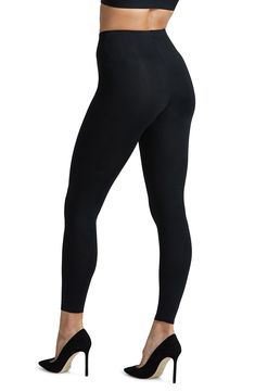 An internal control-top waistband offers a sleek and smoothing fit in these essential, everyday leggings. 26" inseam; 8" leg opening; 10 1/2" front rise; 13 1/2" back rise (size Medium). 86% nylon, 14% elastane Machine wash cold, line dry. Made in the USA of imported fabric Hosiery. Full Length Smoothing Stretch Leggings, Full Length Stretch Smoothing Leggings, Sleek Compression Solid Bottoms, Sleek High-cut Stretch Leggings, Sleek Seamless Stretch Activewear, Sleek Tight Bottoms For Pilates, Sleek Full Length Tight Leggings, High-cut Smoothing Elastane Leggings, Sleek High Stretch Full Length Leggings