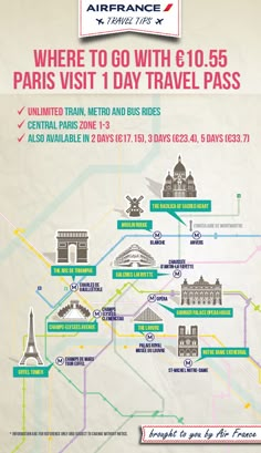 the map for where to go with e165 paris visit 1 day travel pass