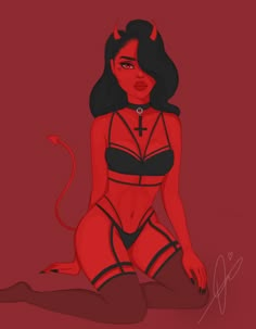 Devil Woman Aesthetic, Bad Girl Aesthetic Art, Devil Girl Drawing, Devil Girl Aesthetic, Demon Girl Aesthetic, Dope Girl Art, Devil Girl Tattoo, Demon Girl Art, Female Devil