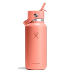 a pink hydro flask water bottle with a straw sticking out of it's lid