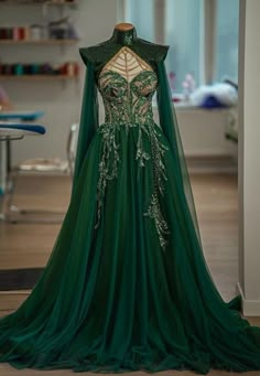 Green Wedding Dress, Unique Dress Design, Green Wedding Dresses, Fantasy Dresses, Party Inspo, Fantasy Gowns, Fairytale Dress, Fantasy Dress, Fantasy Fashion