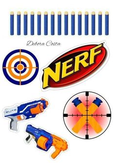 nerf stickers are arranged on top of each other