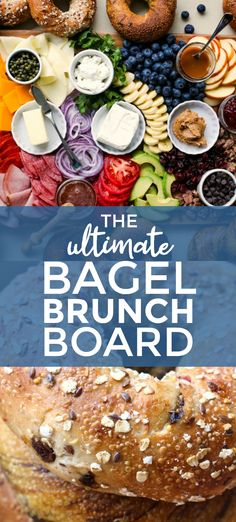 the ultimate bagel brunch board with blueberries, oranges, and other toppings