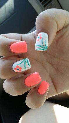 Colorful Nail Designs Short Nails, Cute Simple Spring Nail Ideas, Tropical Dip Nail Designs, Short Summer Nails 2023 Gel, Fun Beach Nails Art Designs, Beach Nails Vacation Sns, Pink Summer Nails With Flowers, Florida Nails Designs Beach Summer, Summertime Nails Designs