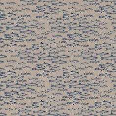 a blue and beige wallpaper with fish on the bottom half of it, in an abstract pattern